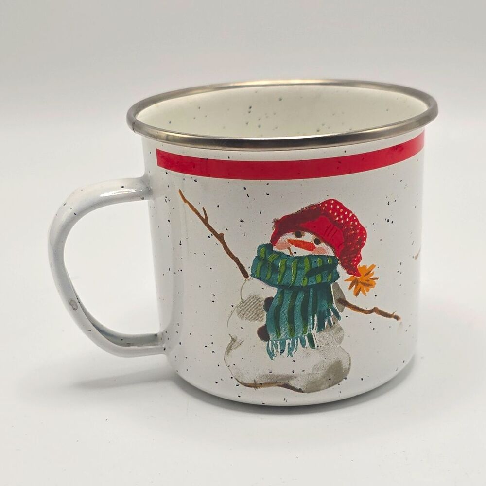 Vintage Hallmark Mitford Snowman Enamel Coffee Mug by Jan Karon Holiday